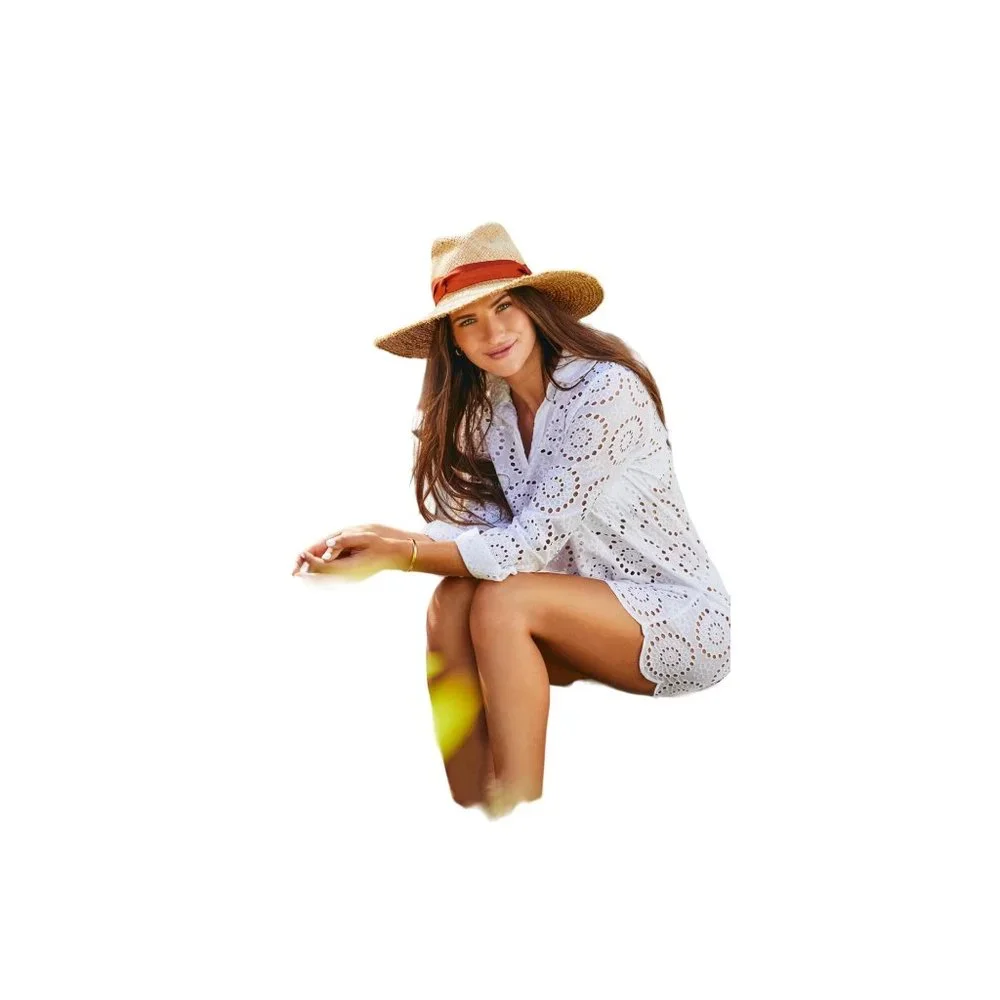 Cartolina Nantucket Beach Coverup Womens Large White Eyelet Dress Collared Pool_15